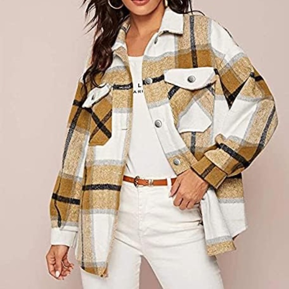 NWT Casual Wool Blend Plaid Khaki Flannel Shacket. Size XL - Picture 3 of 5